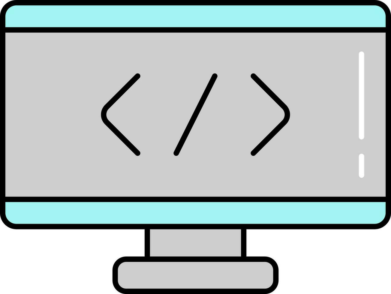 Web Programming In Computer Screen Grey And Turquoise Icon. vector