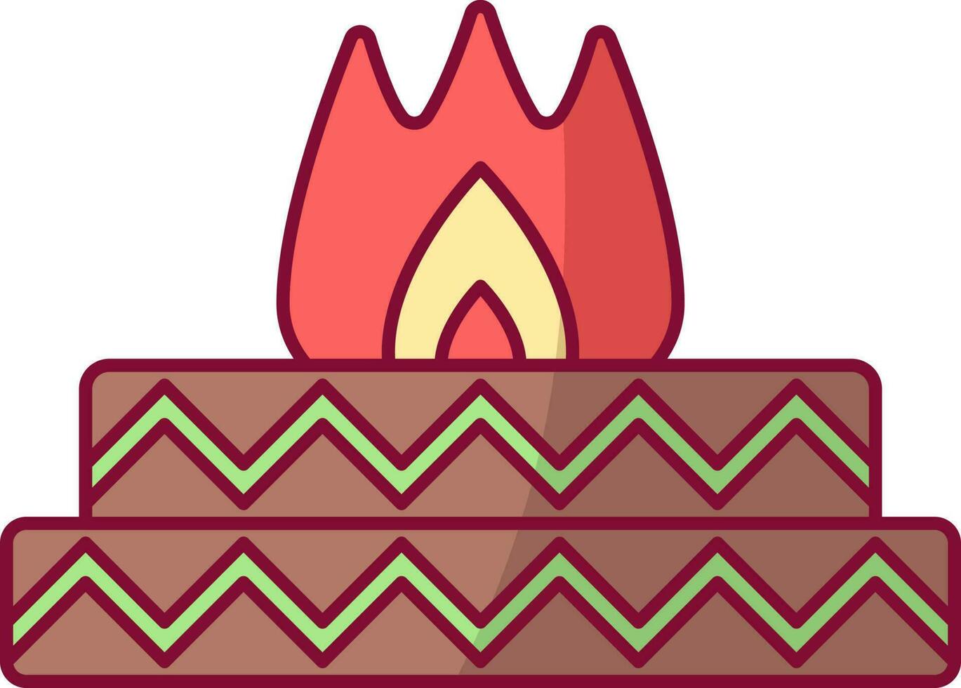 Burning Fire Pit  Icon In Brown And Green Color. vector