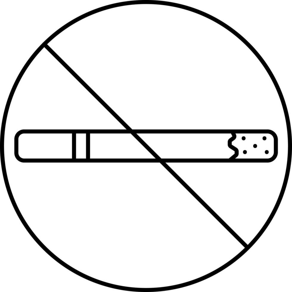 Black Line Art No Smoking Icon Or Symbol. vector