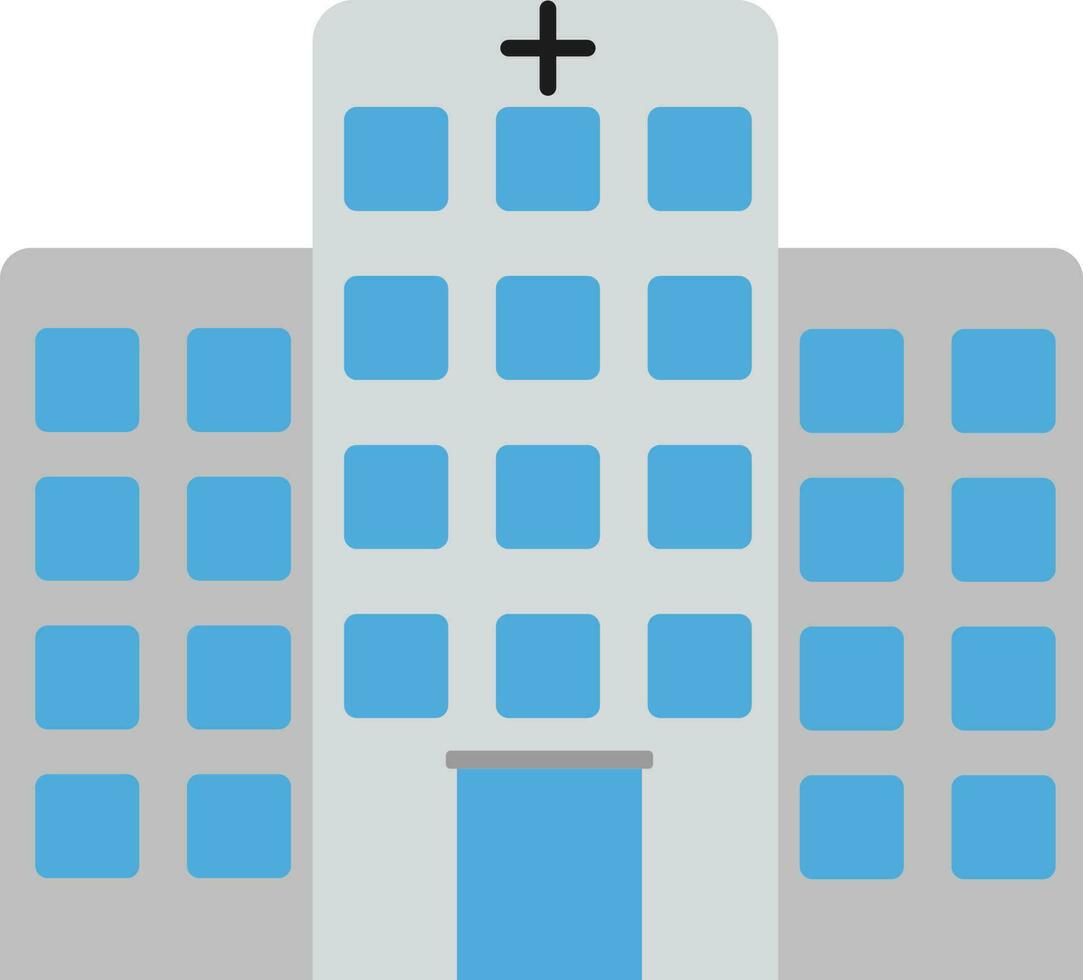 Blue And Grey Illustration Of Hospital Building Flat Icon. vector