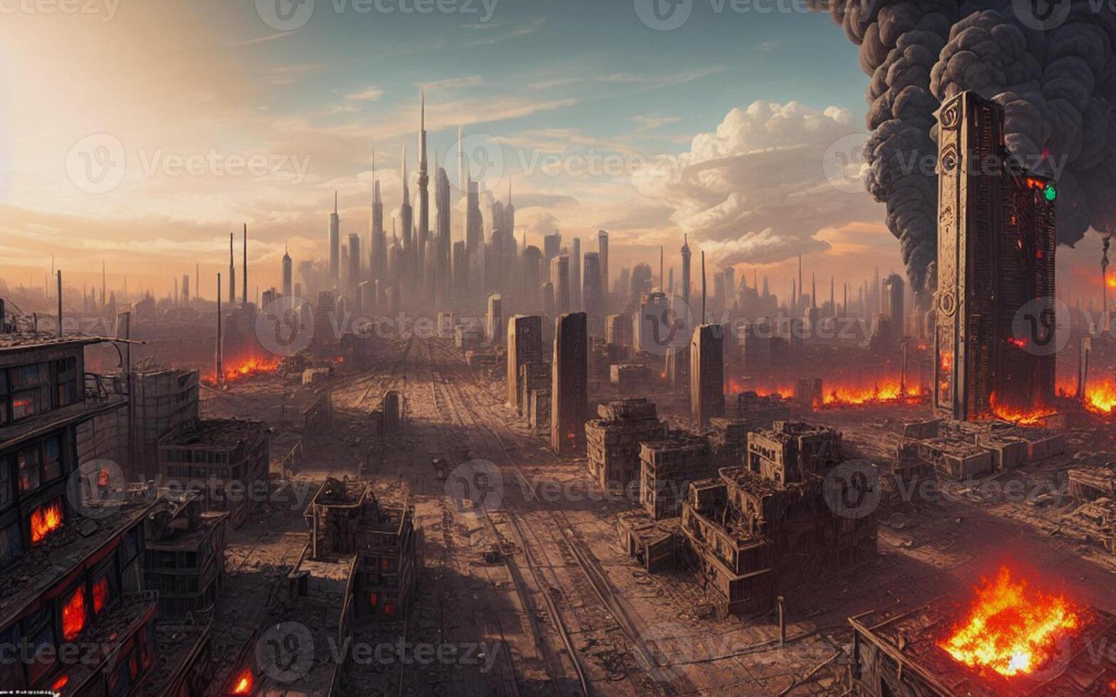 Apocalyptic city create with photo
