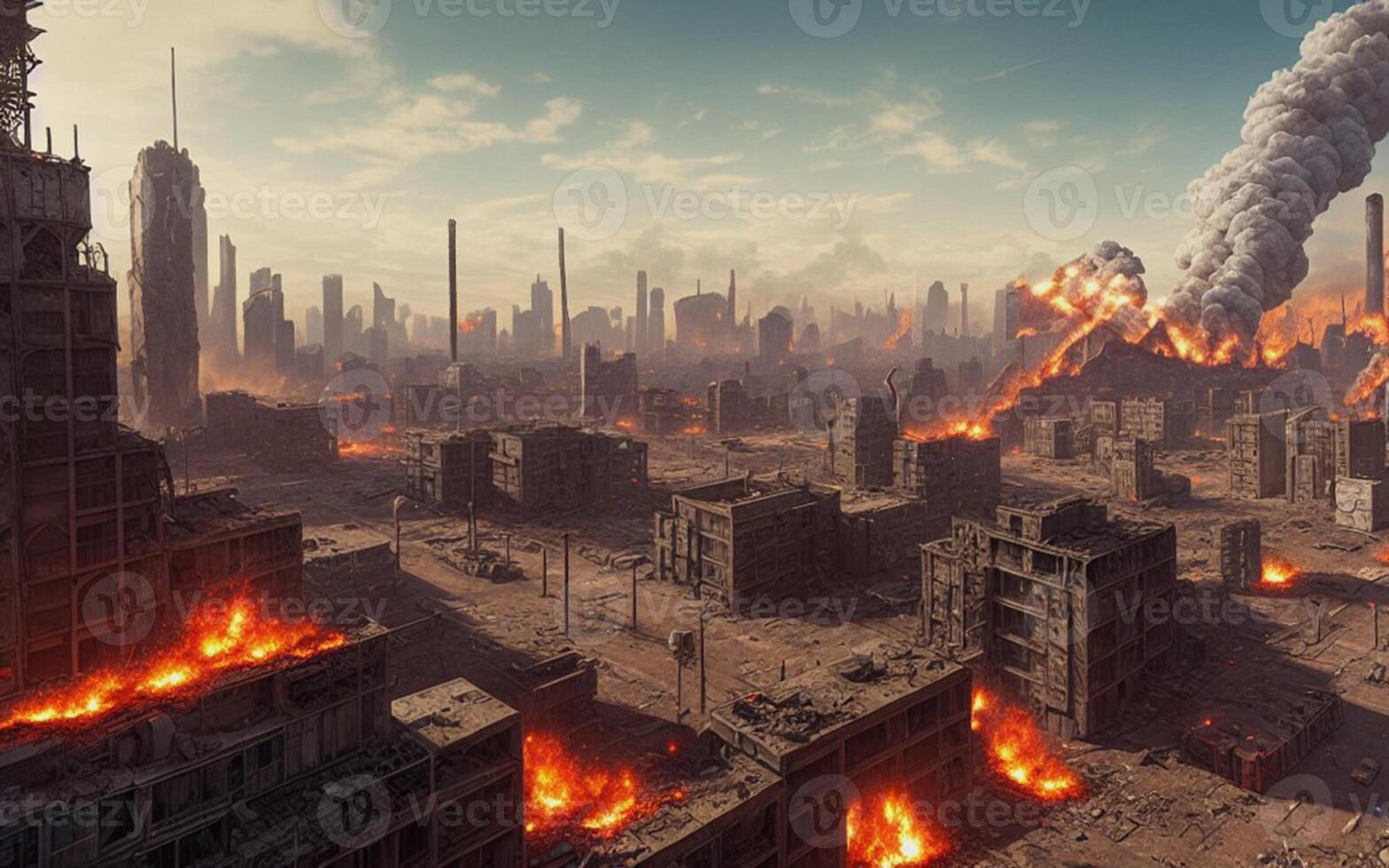 Apocalyptic city create with photo