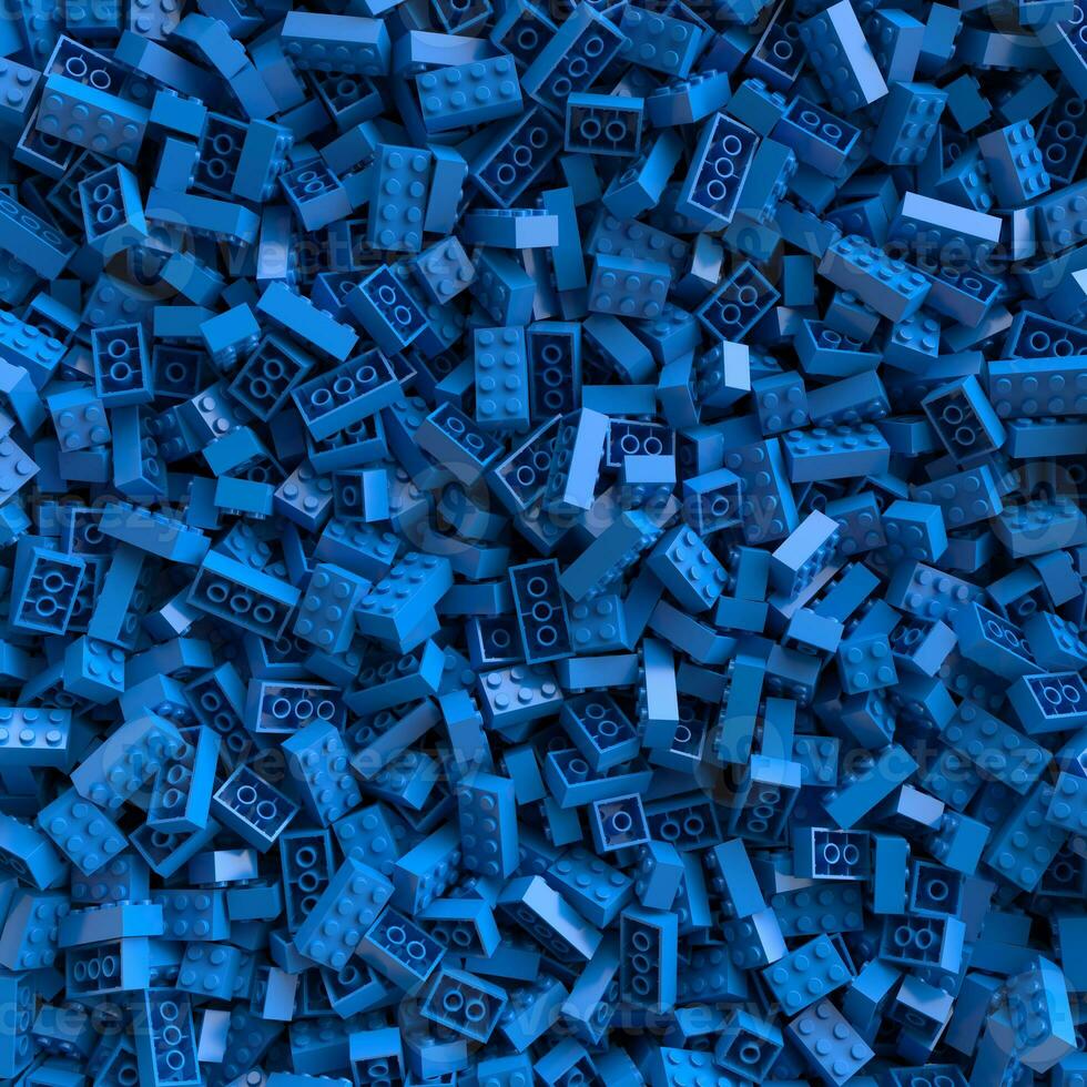 Blue toy bricks background. 3D Rendering. photo