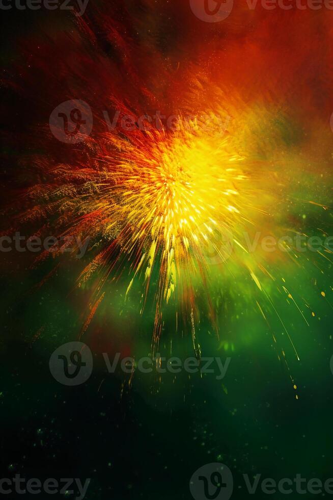 Green, red, yellow, firework, Independence Day Abstract Poster background, copyspace. photo