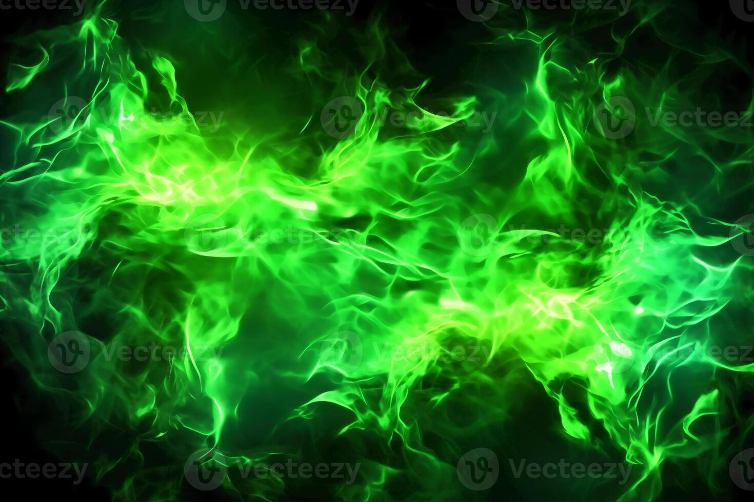 Drawn neon color green, Burning flame background material abstract hand. photo