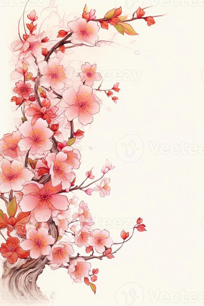 Copy space of Clipart of sakura blossoms. photo