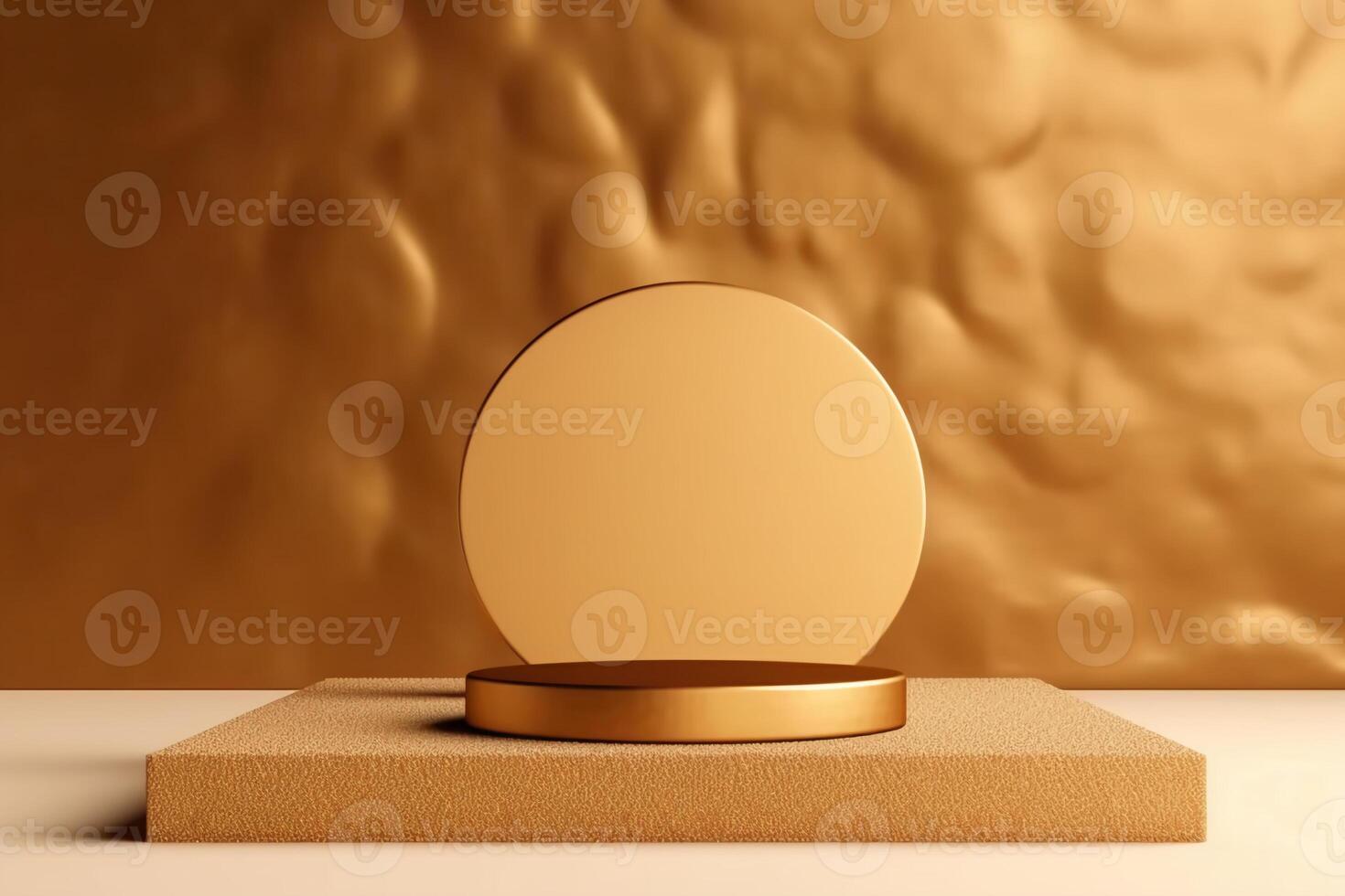 luxury gold background presentation product display podium stand or empty advertising pedestal showcase stage and golden wall studio scene on fashion backdrop with blank platform. photo