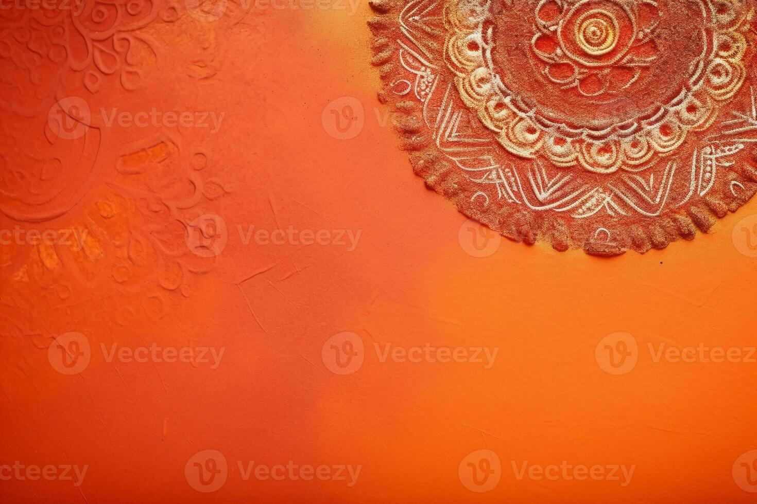 orange Pantone color background paper texture Rangoli pattern painting. photo