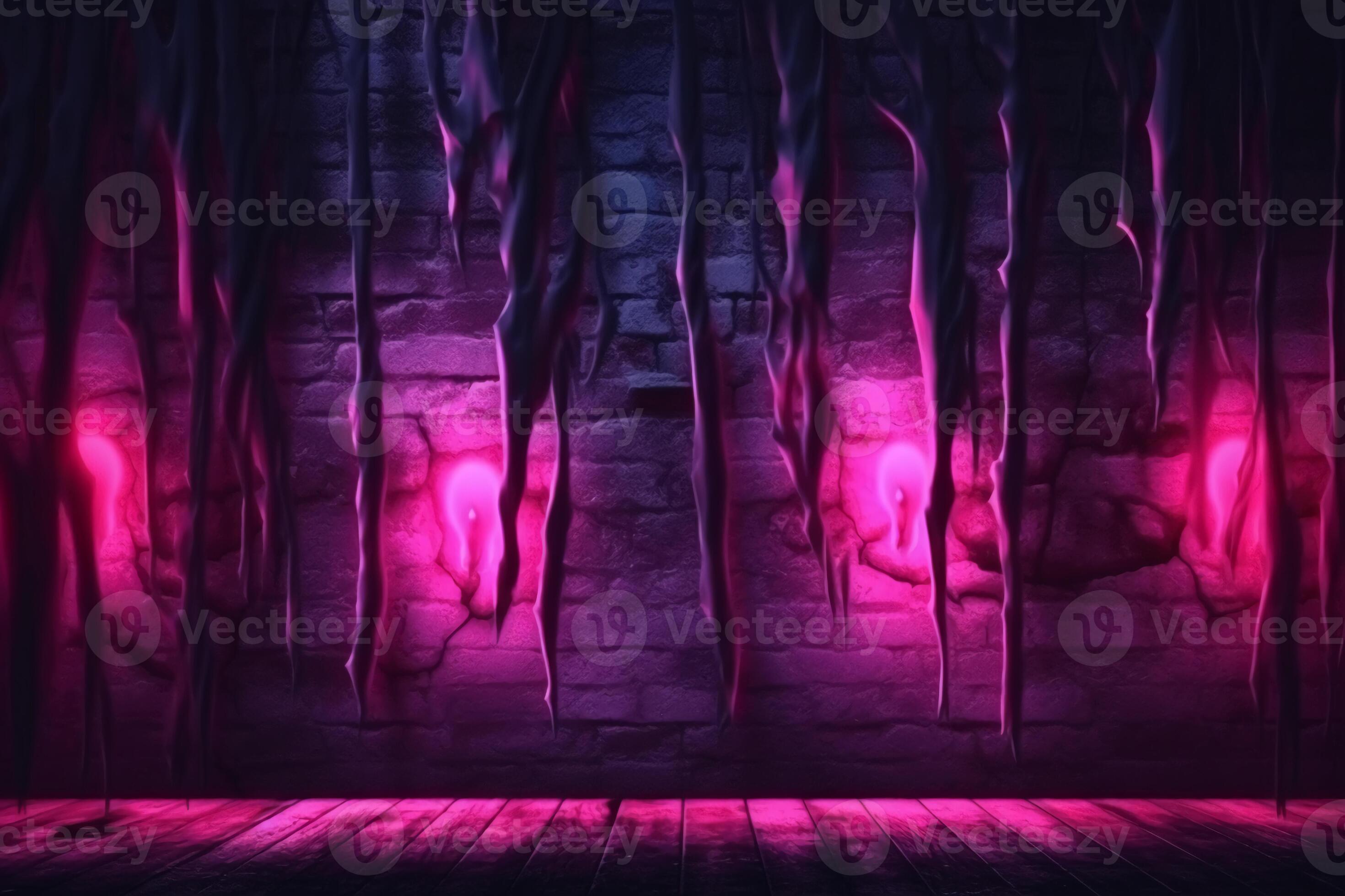 Black horror dark pink purple neon light, rough grunge texture, mystery