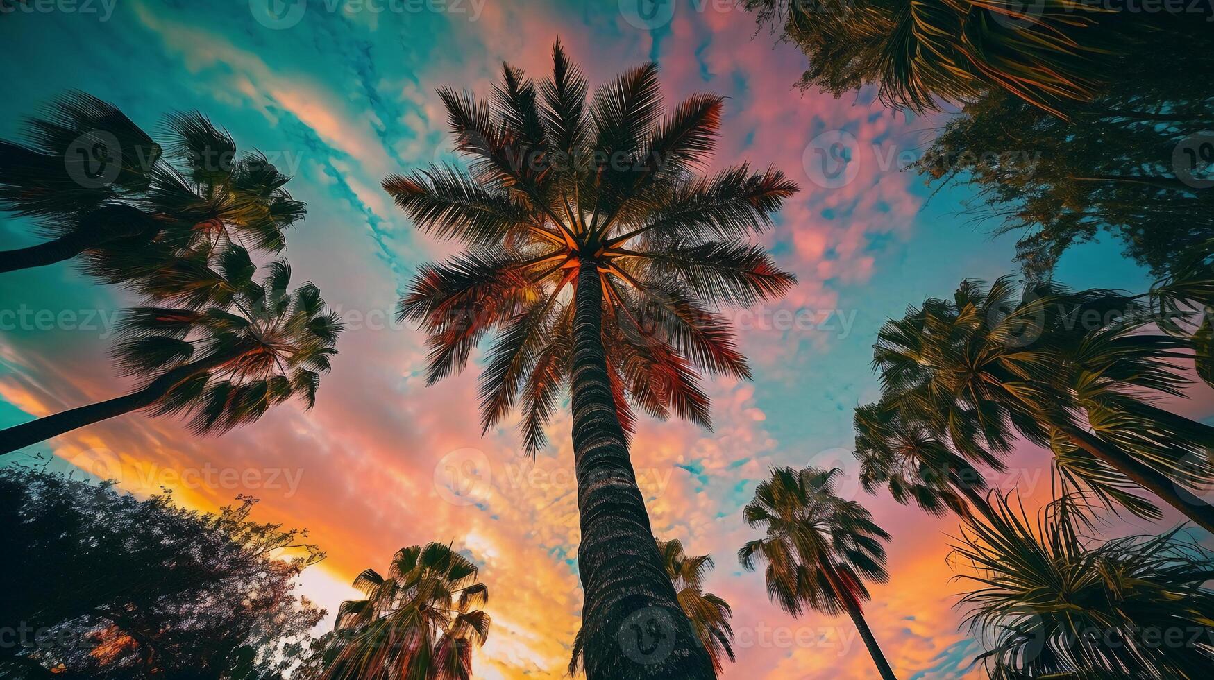 majestic palm tree with its lush green leaves gently swaying in the breeze. photo