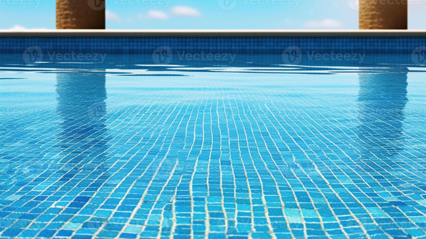 Empty poolside surface with summer travel hotel swimming pool background. photo