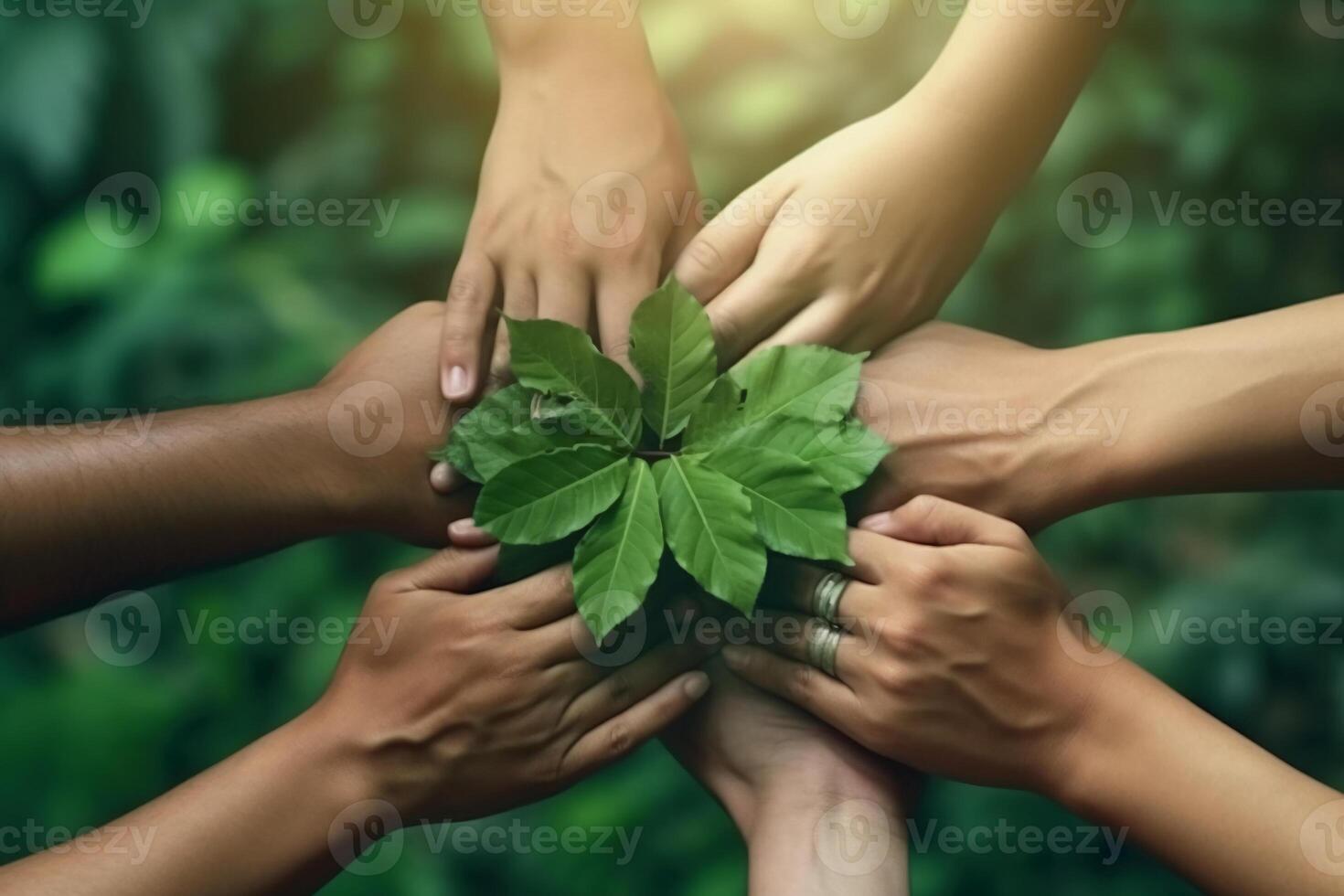 saving collaboration of hands stack together for sustainable development goals. photo