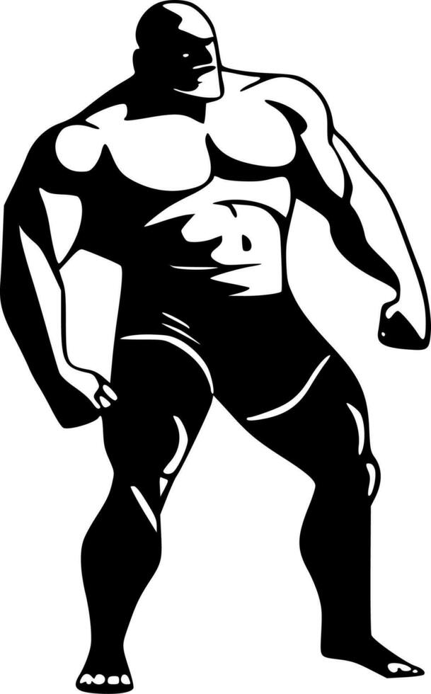 Wrestling, Black and White Vector illustration