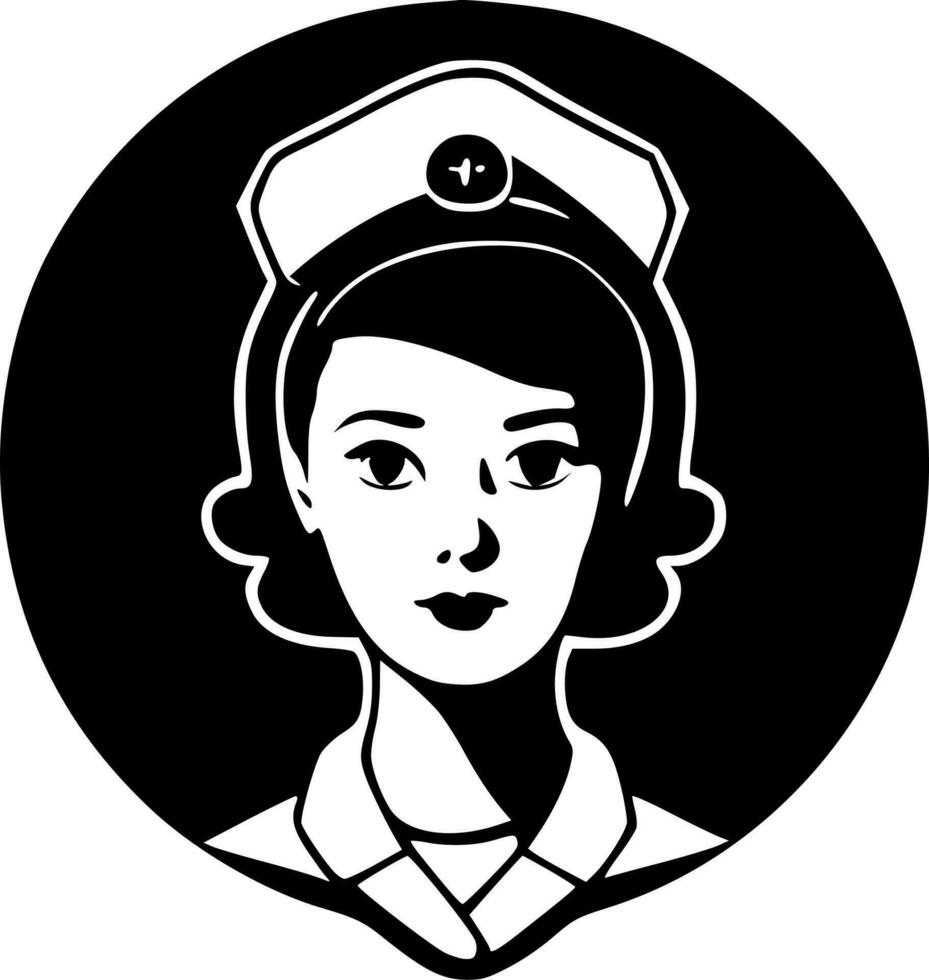 Nurse, Black and White Vector illustration