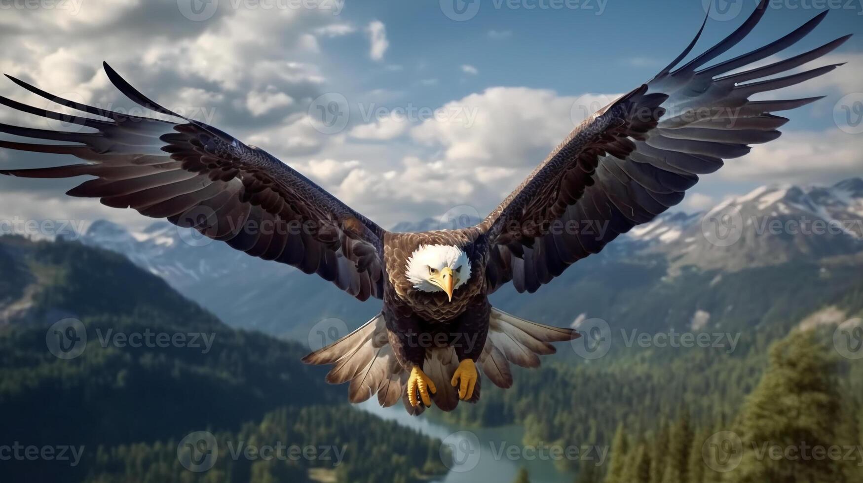 Photorealistic image of a majestic eagle soaring in the sky. photo