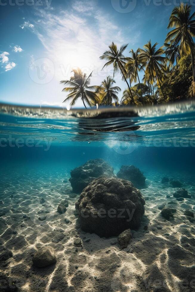 fotografía de hermosa atractivo playa escena con azul cielo. ai generativo foto