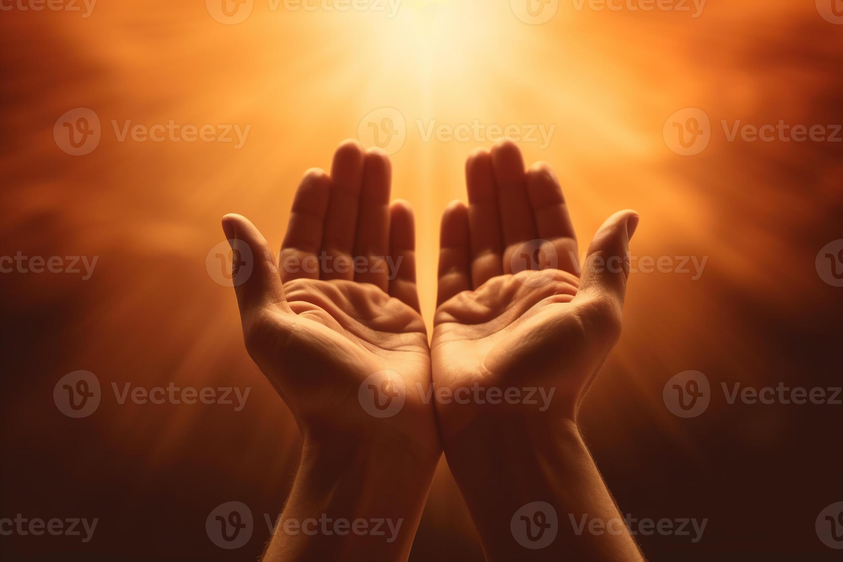 Human hands open palm up worship with faith in religion and belief in God  on blessing background. AI generative 24163281 Stock Photo at Vecteezy