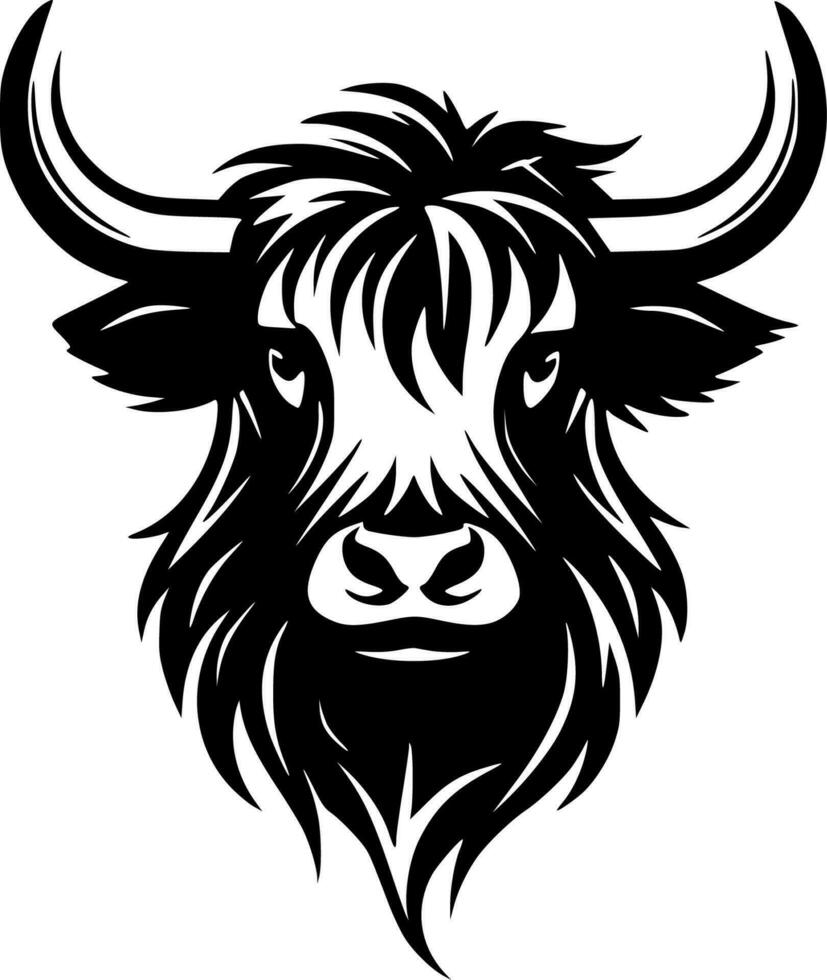 Highland Cow - Black and White Isolated Icon - Vector illustration