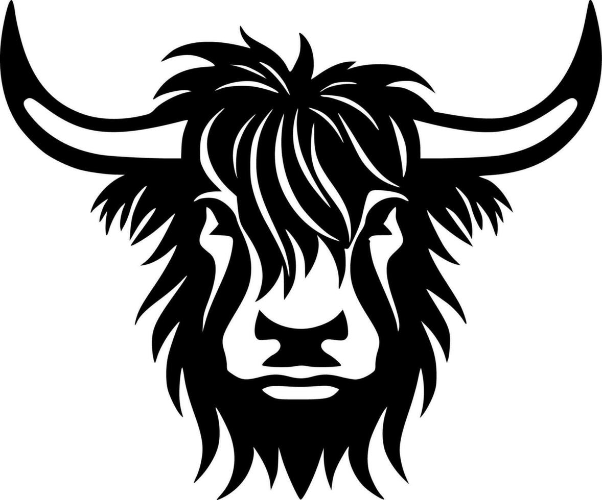 Highland Cow, Black and White Vector illustration