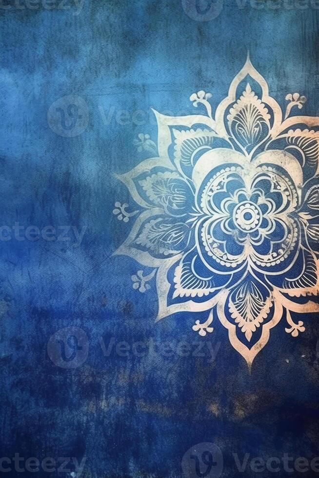 Indigo color background paper texture Rangoli pattern painting. photo