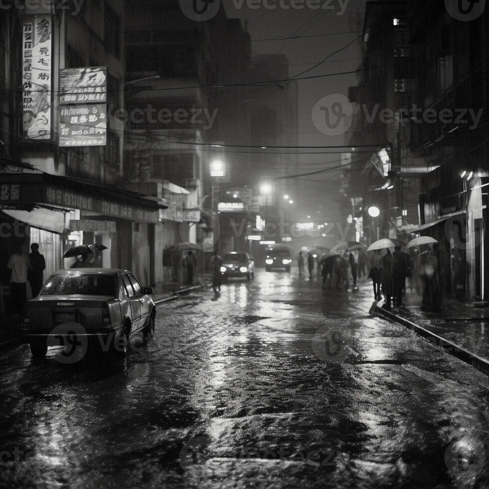 Heavy Rain and Dark Night in the Urban. photo