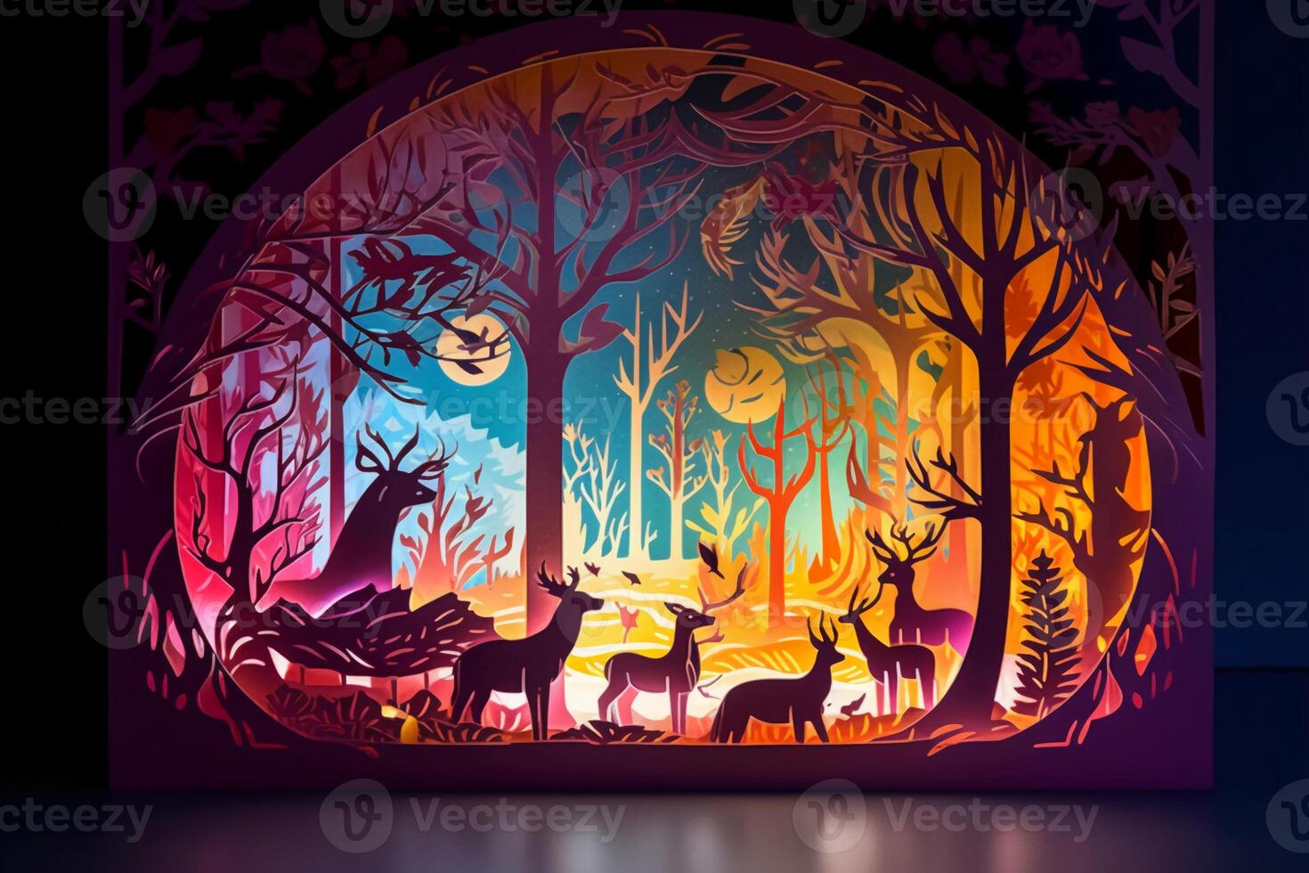 Fairy tale, Christmas scene, winter window, wonderland, paper cut craft, paper illustration. photo