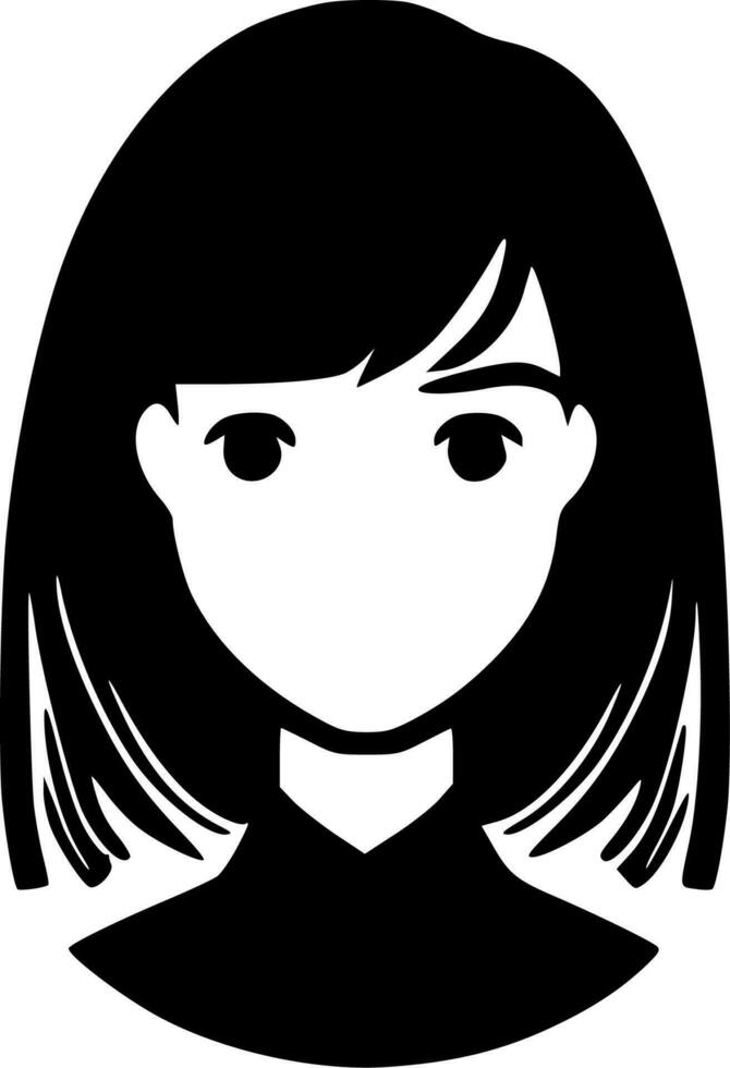 Girl - Black and White Isolated Icon - Vector illustration