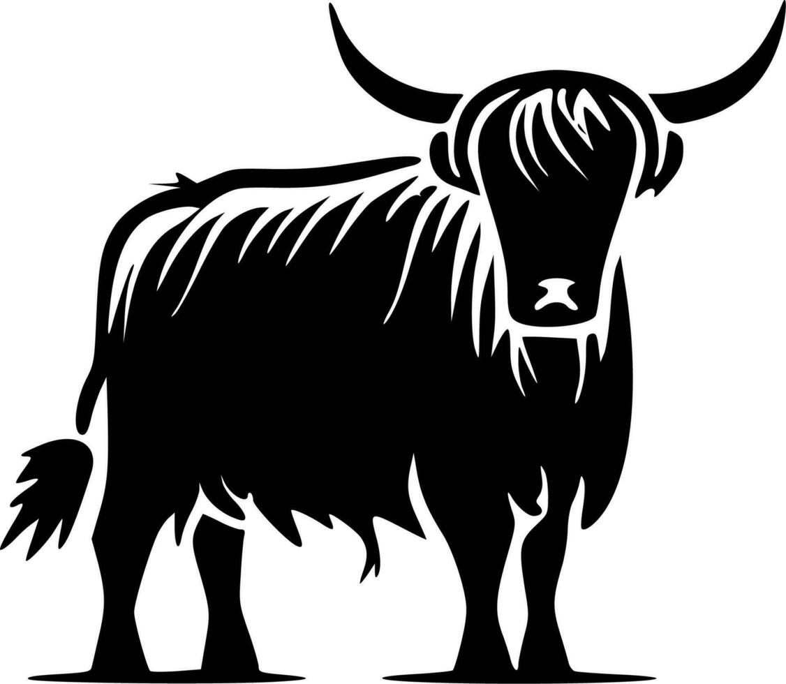 Highland Cow - Black and White Isolated Icon - Vector illustration