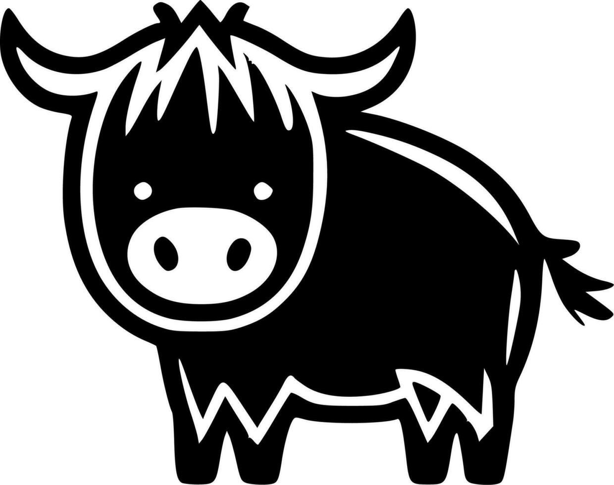 tierras altas vaca - negro y blanco aislado icono - vector ilustración