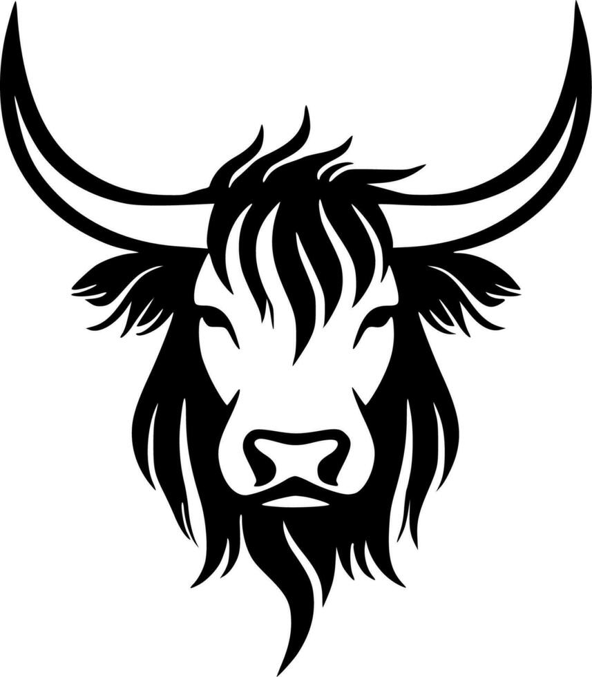 tierras altas vaca - negro y blanco aislado icono - vector ilustración