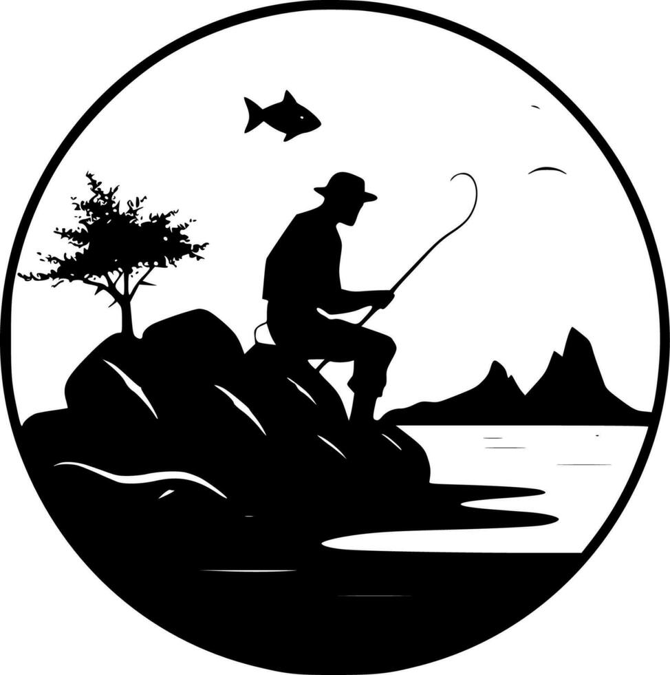 Fishing - Black and White Isolated Icon - Vector illustration