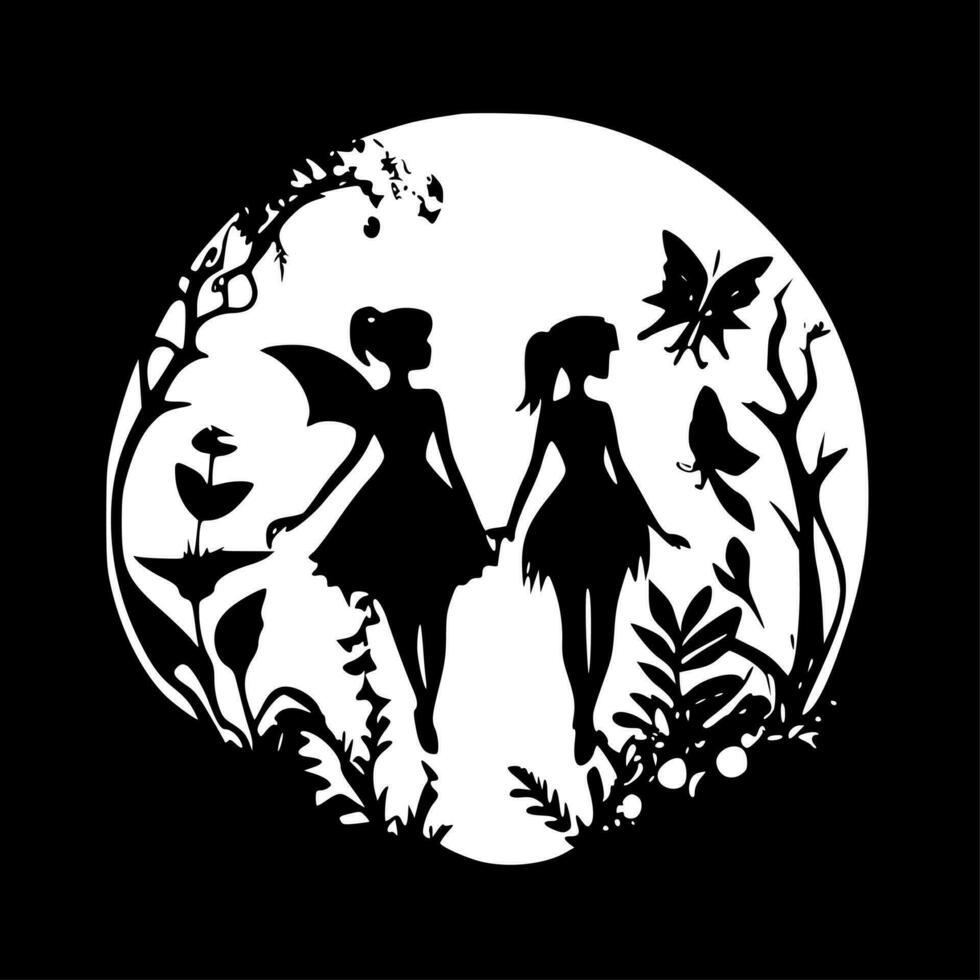 Fairies, Black and White Vector illustration