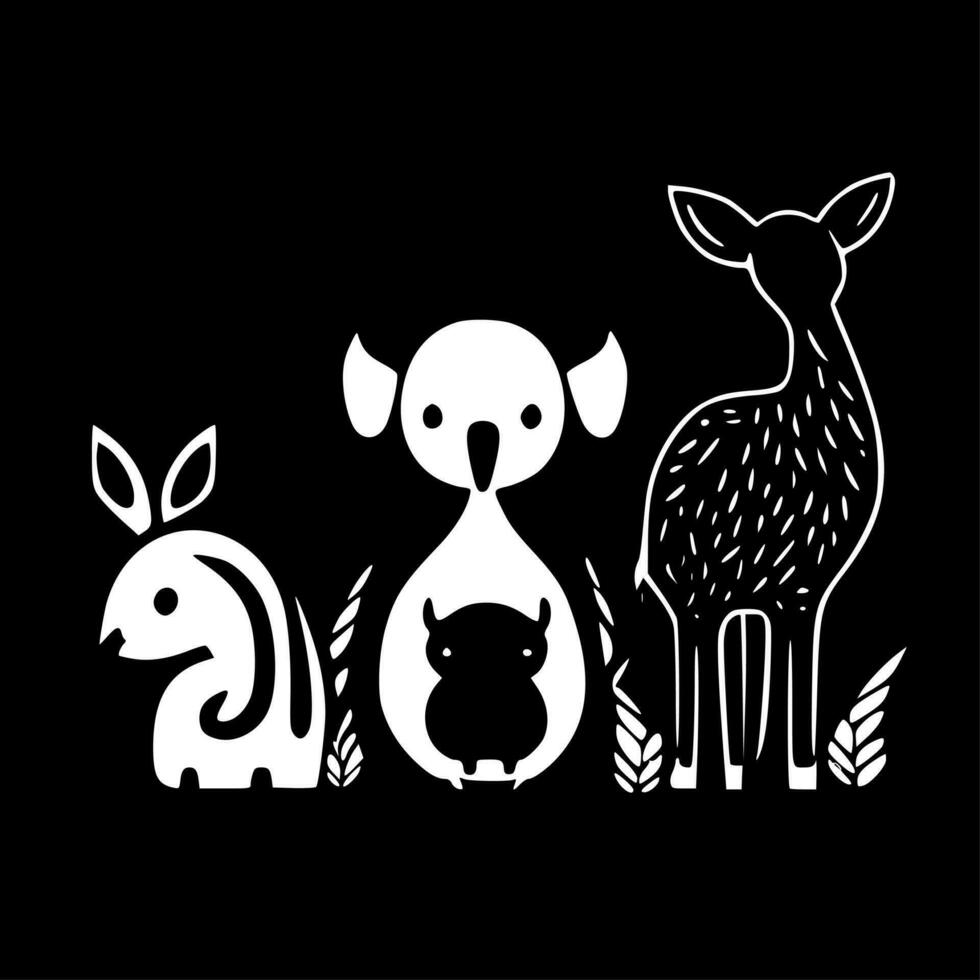 Baby Animals - Black and White Isolated Icon - Vector illustration