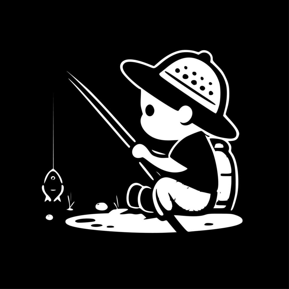 Fishing, Black and White Vector illustration