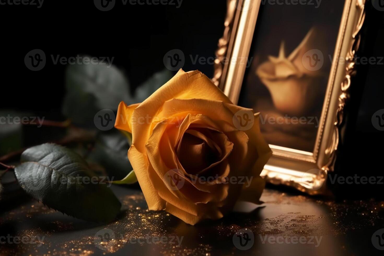 golden rose frame, middle space is empty. photo