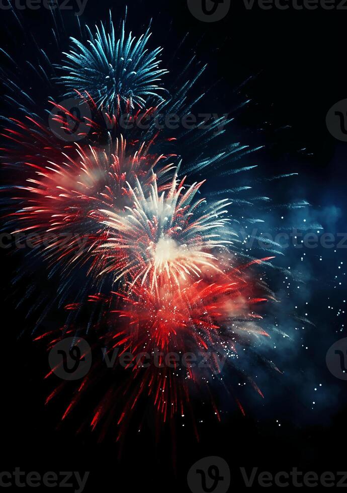 Blue, red, white, firework, Independence Day Abstract Poster background, copyspace. photo