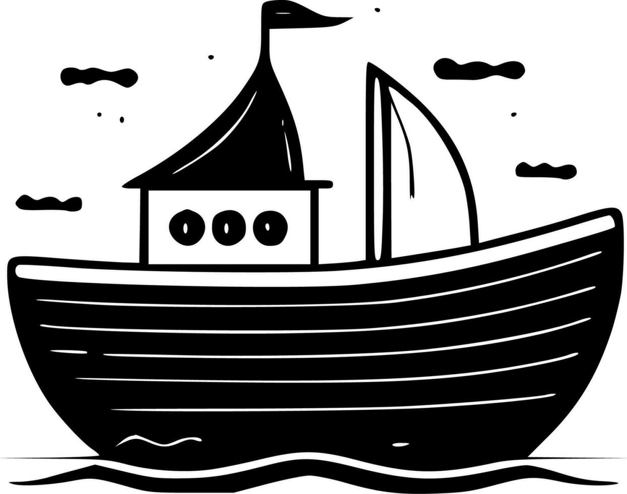 barco - negro y blanco aislado icono - vector ilustración