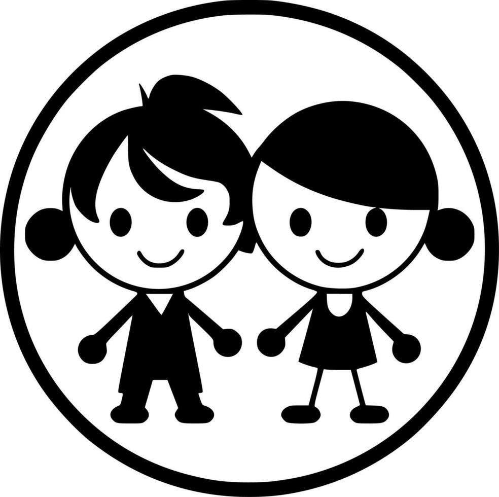 Children - Black and White Isolated Icon - Vector illustration