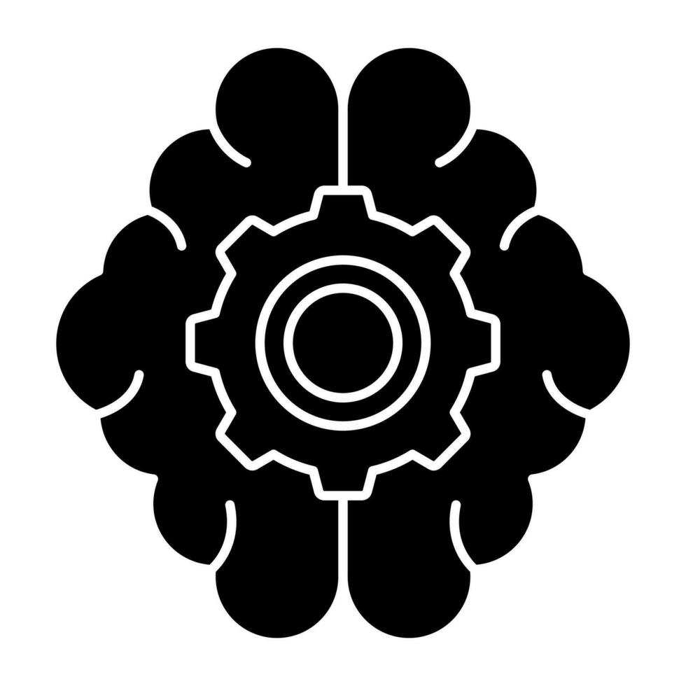 Brain with gear, solid design of mind development vector