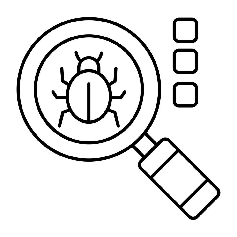 Virus under magnifying glass, debugging vector