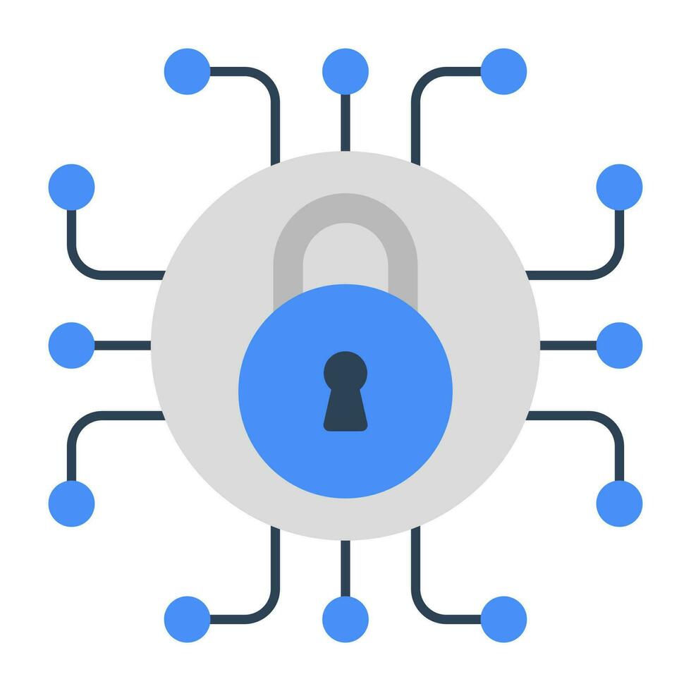 A flat design icon of encryption, padlock with nodes vector