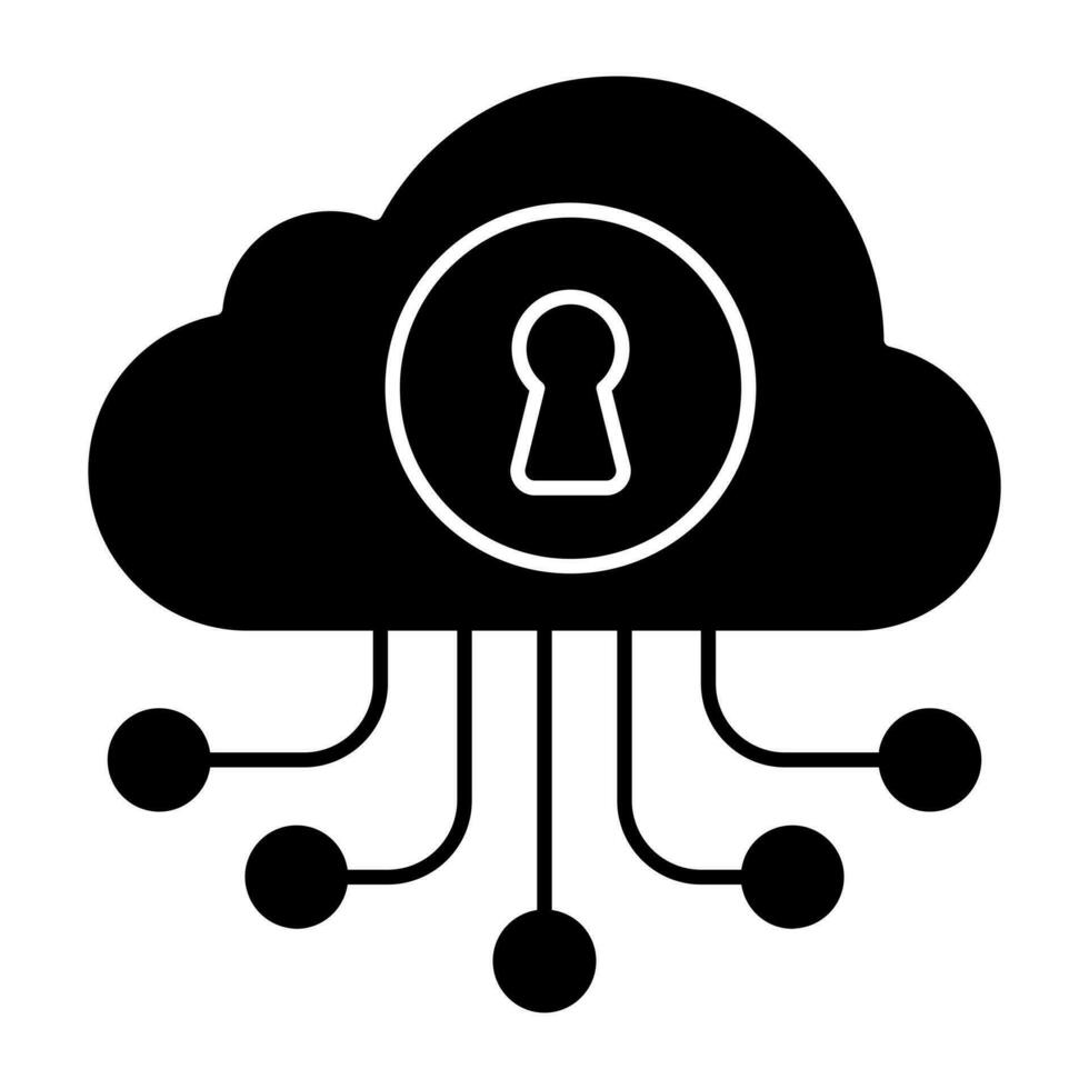 Conceptual solid design icon of cloud network security vector