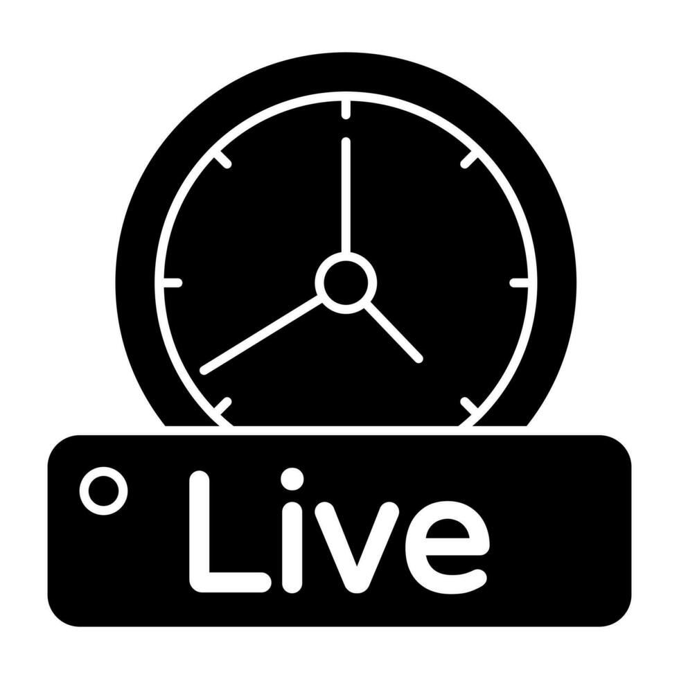 un sólido diseño icono de En Vivo hora vector