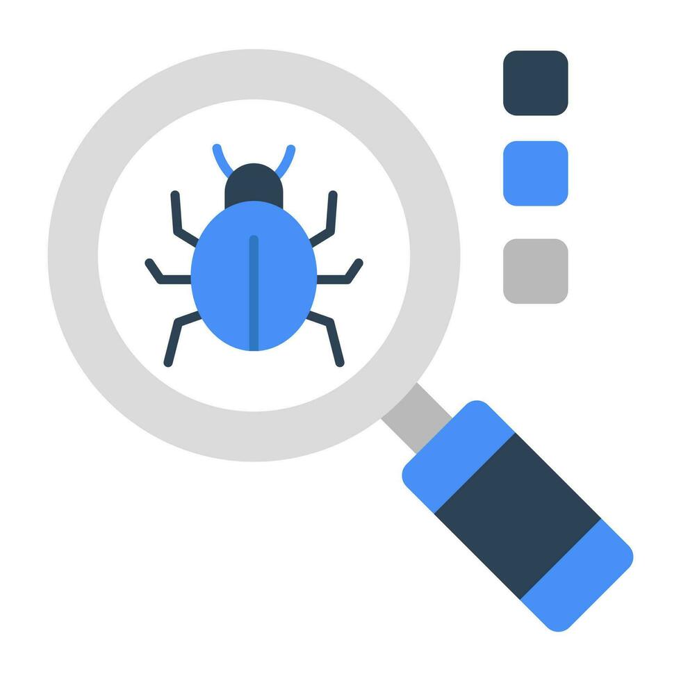 Virus under magnifying glass, debugging vector