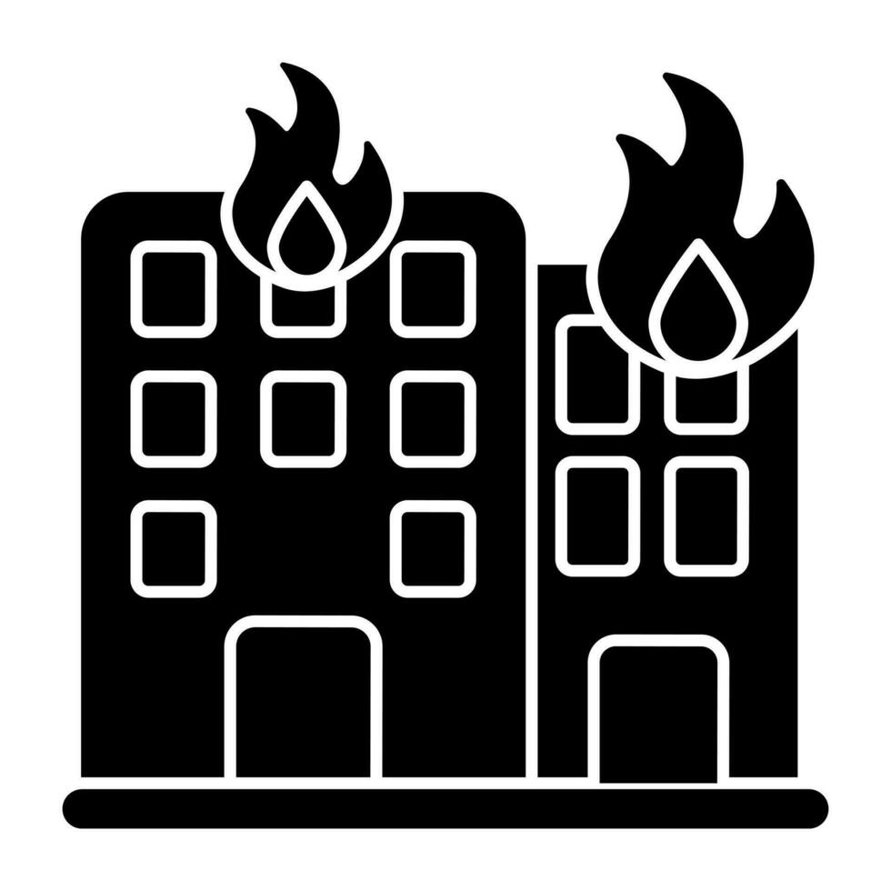 vector diseño de edificio en fuego, sólido icono