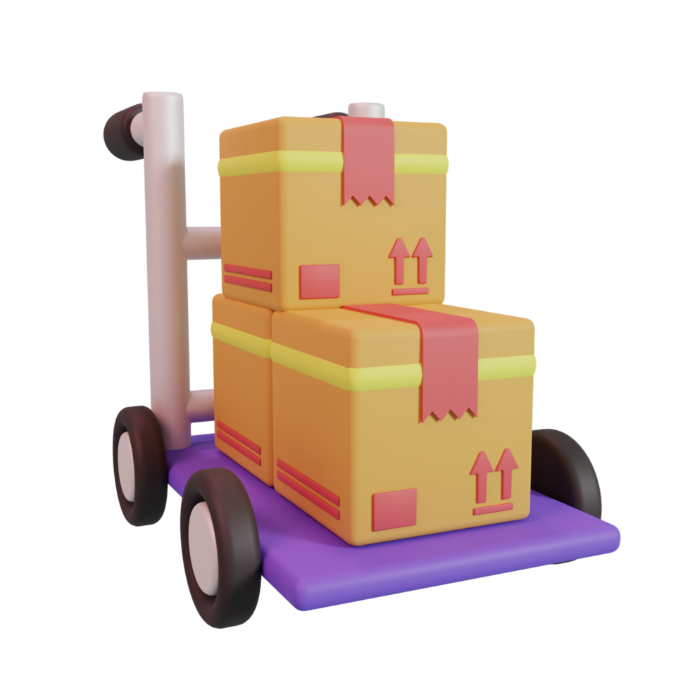 Shopping trolley with parcel boxes. Shopping cart 3d icon png
