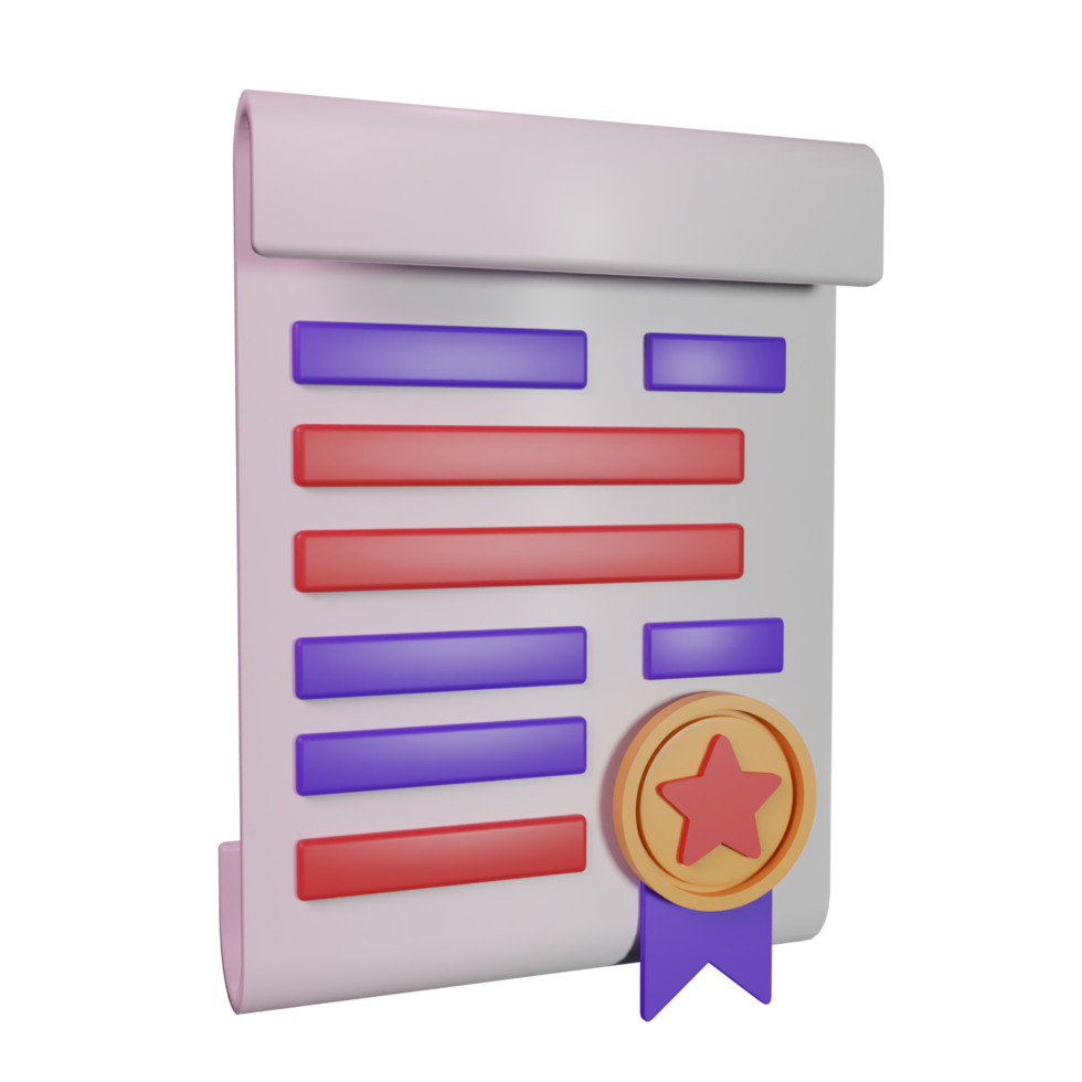 Paper with a star and a medal badge 3d icon png