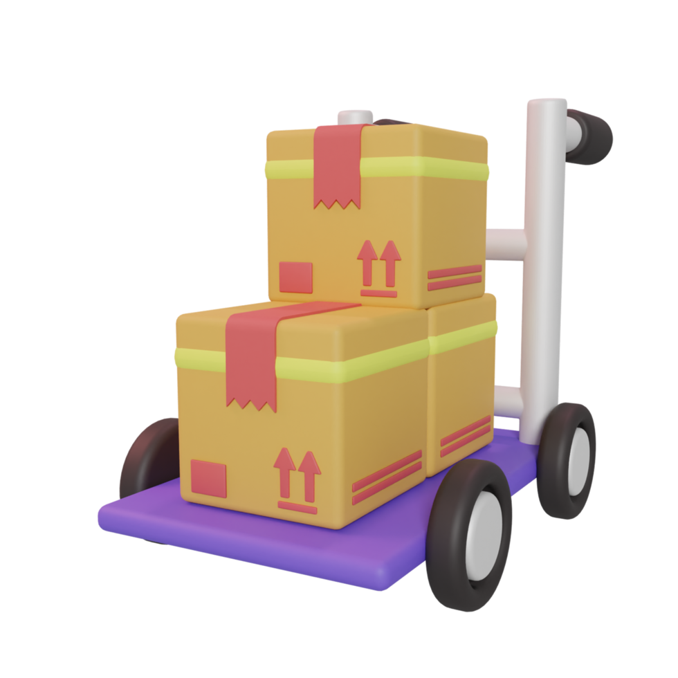 Shopping trolley with parcel boxes. Shopping cart 3d icon png