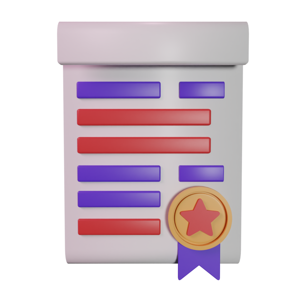 Paper with a star and a medal badge 3d icon png