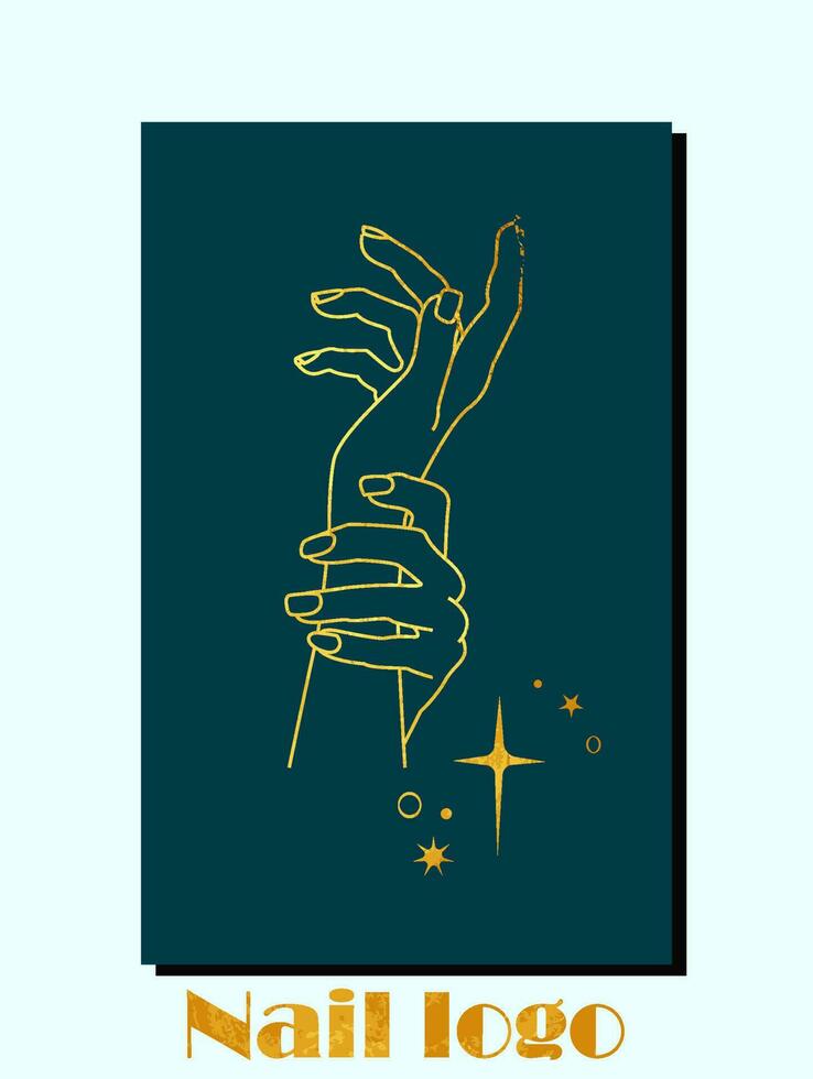 Elegant hand silhouette, gold and stars, luxury brand for beauty salon, manicure, banner or poster to the interior vector